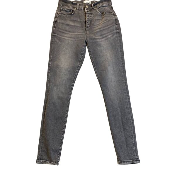 Loft Women's Jeans 26 High Waist Skinny Grey Denim Slim Pockets Button Closure - Picture 1 of 10